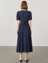 Navy Blue Polka Dot Wrap Midi Dress