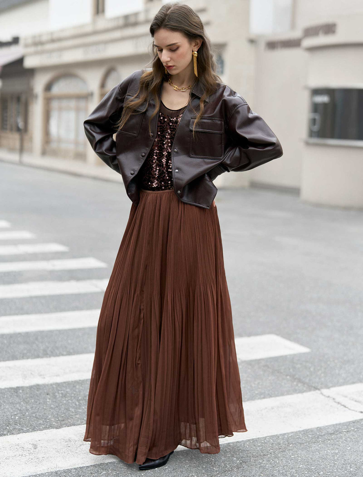 Faux Leather V-Neck Overshirt with Belt