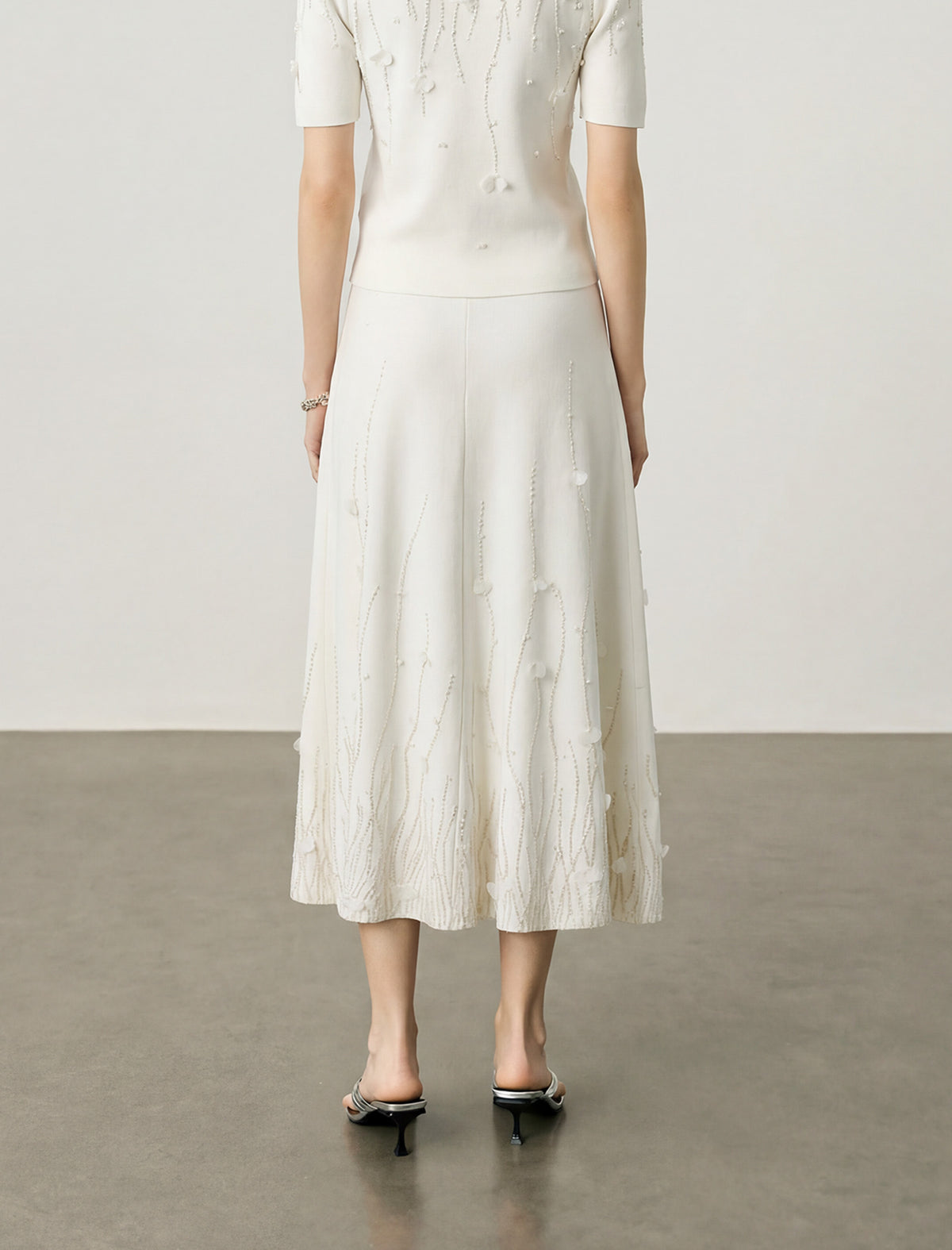 Beaded Embellished Wool Midi Skirt