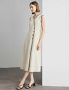 Contrast Trim Button-Front Midi Dress