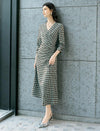 Checked Wrap Midi Dress