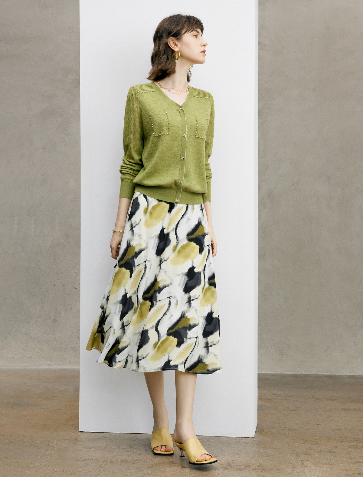Abstract Print Flared A-Line Midi Skirt