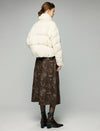 Textured Stand-Collar Zip-Front Cropped Puffer Jacket