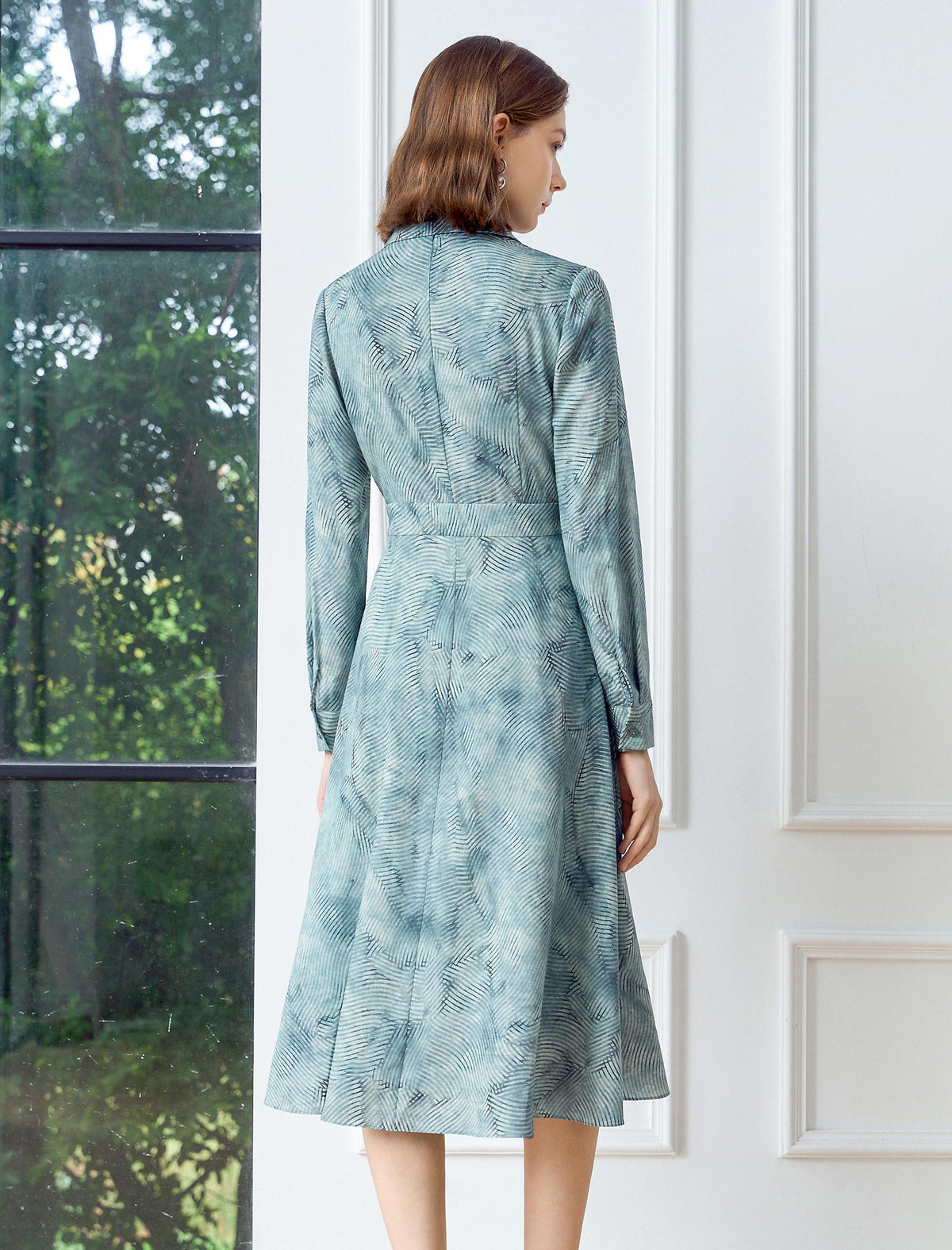 Teal Patterned Shirt Dress