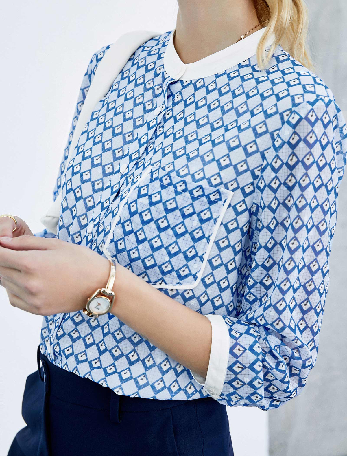 Blue Geometric Print Blouse