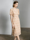 Apricot Lace V-Neck Midi Dress