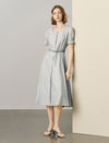 Tencel Square Neck Puff Sleeve Midi Dress