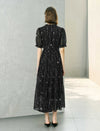 Black Splatter Print Ruffled Midi Dress