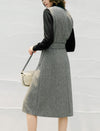 Wool V-Neck Belted Sleeveless Midi Dress