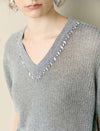 V-Neck Embellished Knit Top
