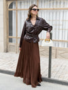 Faux Leather V-Neck Overshirt with Belt