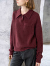 Wool Red Elegant Lapel Loose Knit Sweater