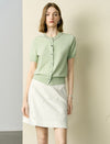 Light Green Sequin-Collar Short Sleeve Cardigan