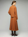Wool Blend Elastic-Waist A-Line Midi Skirt
