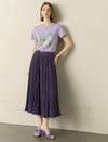 Crinkle Pleated Ruffled Hem Midi Skirt