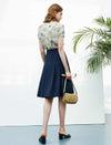Navy Blue Pleated A-Line Midi Skirt