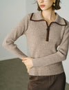 Half Zip Contrast Trim Knit Sweater