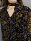 Black And Gold Dot Tie-Neck Blouse