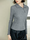 Ribbed Collared Side-Zip Fitted Knit Pullover
