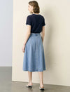 Paneled Soft Denim High-Waisted Midi Skirt