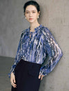 Abstract Floral Print Long Sleeve Office Blouse