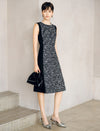 Wool Blend Pearl Beaded Crewneck Tweed Sheath Dress