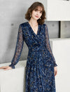 V-Neck Floral Print Long Sleeve Midi Dress