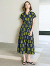 Olive Geometric Print Shirt Midi Dress