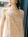 Champagne Sequin Embroidered Slip Midi Dress