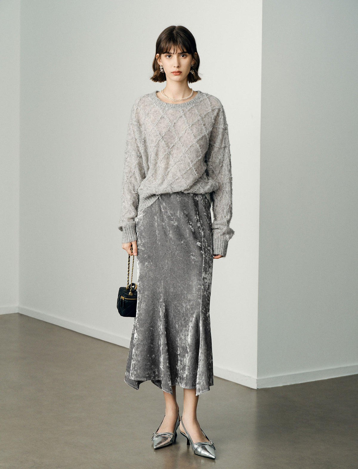 Mohair Sequins Diamond Knit Sweater