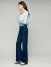 Heart-Detail High-Waist Fringe-Hem Wide-Leg Jeans