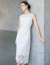 Sleeveless White Floral Crochet Lace Midi Dress
