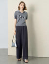 Dog Jacquard Polo Collar Knit Top