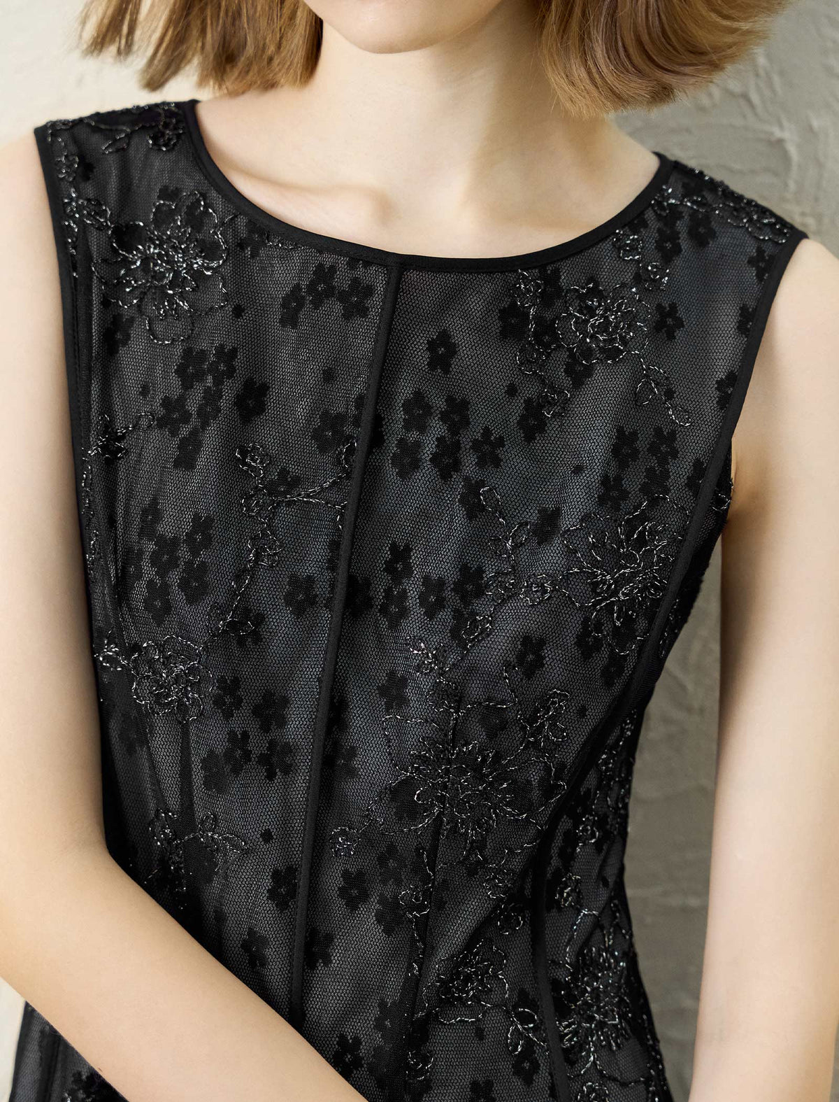 Venetian Nocturne Jacquard Mesh Midi Dress