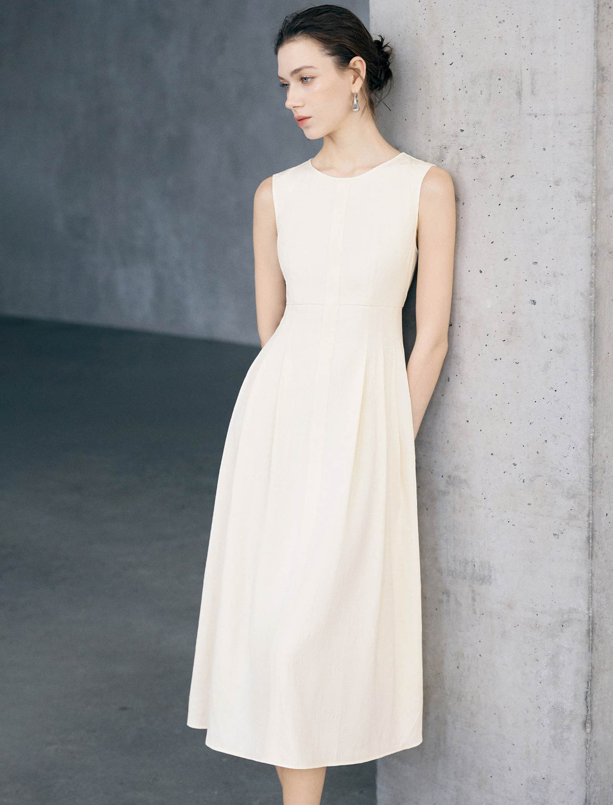 Textured Sleeveless Fit-and-Flare Midi Dress