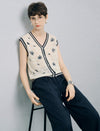 Embroidered Open‑work Knit Vest Cardigan