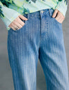 High‑Rise Rhinestone Striped Wide‑Leg Jeans
