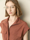 Zip-Up Collared Cap-Sleeve Belted Shirt Dress