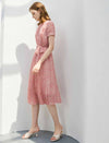 Elegant Short Sleeve Floral Chiffon Pleated Midi Dress