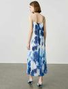 Tie-Dye Watercolor Print V-Neck Mulberry Silk Midi Slip Dress