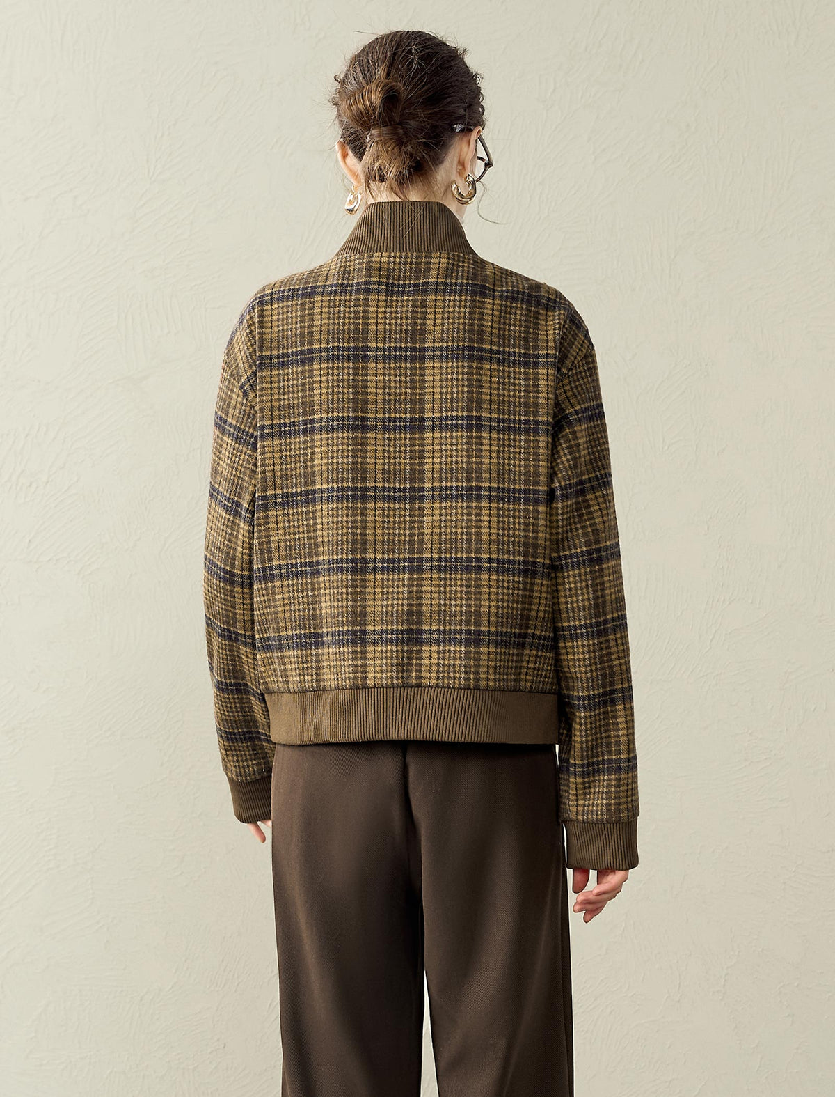 Plaid Wool-Blend Zip Front Jacket