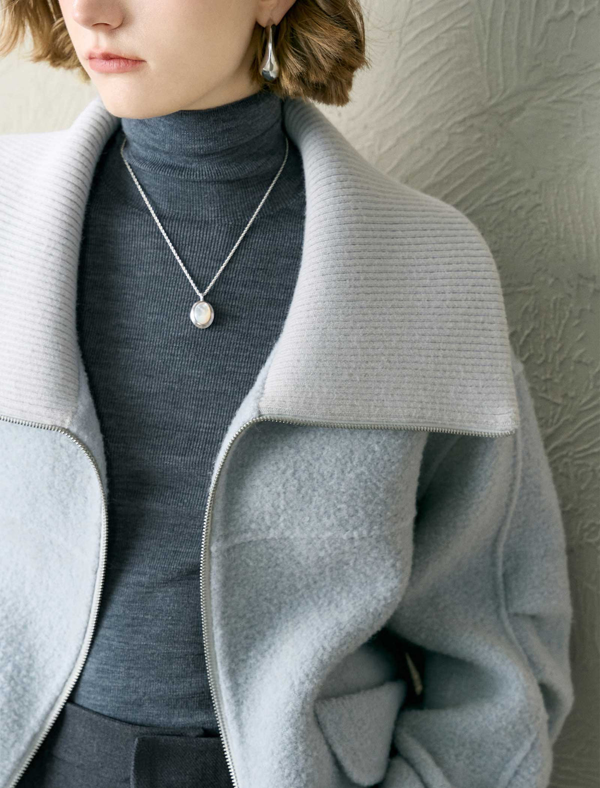 Wool-Alpaca Blend Zip Front Cropped Jacket