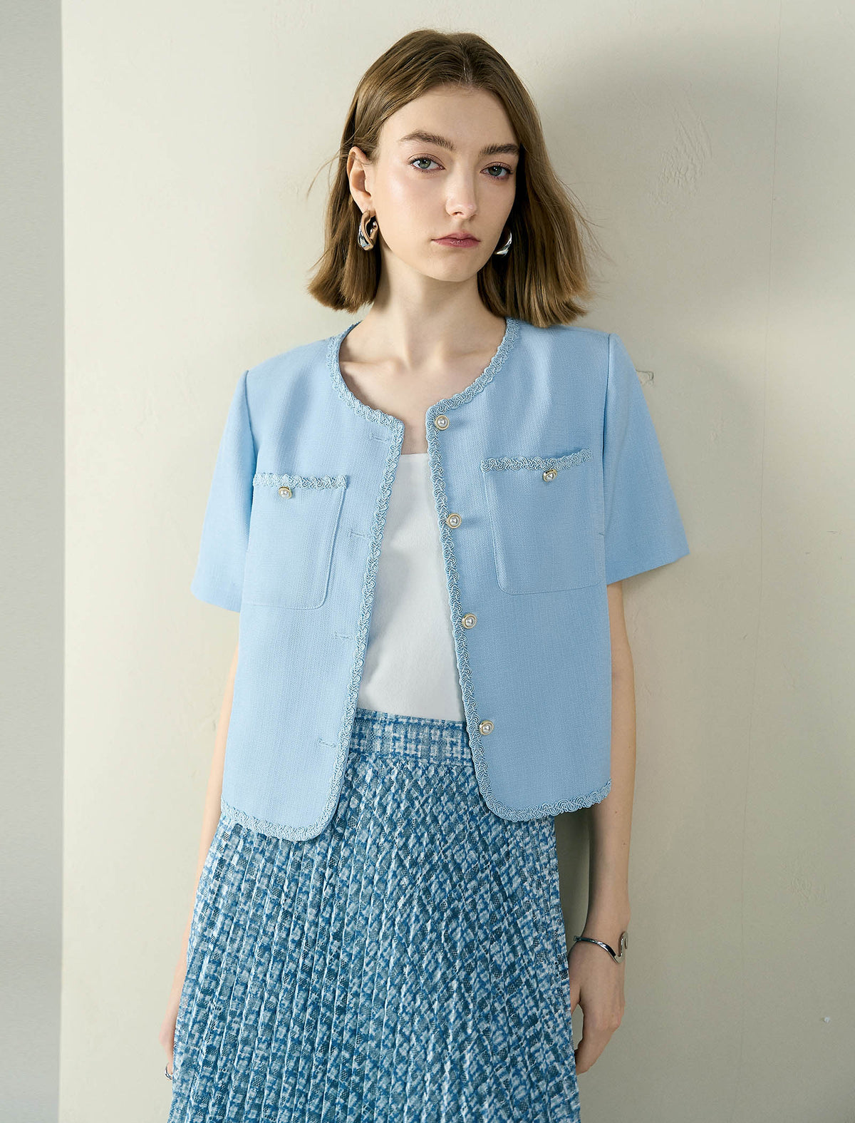 Pearl Button Detail Short Sleeve Jacket