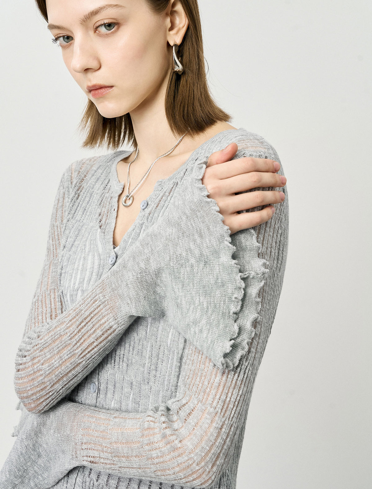 Sheer Knit Flared Sleeve Cardigan