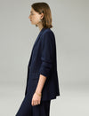 Navy Pinstripe Ruched Sleeves Blazer
