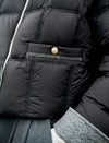 Tweed Trim Quilted Down Jacket