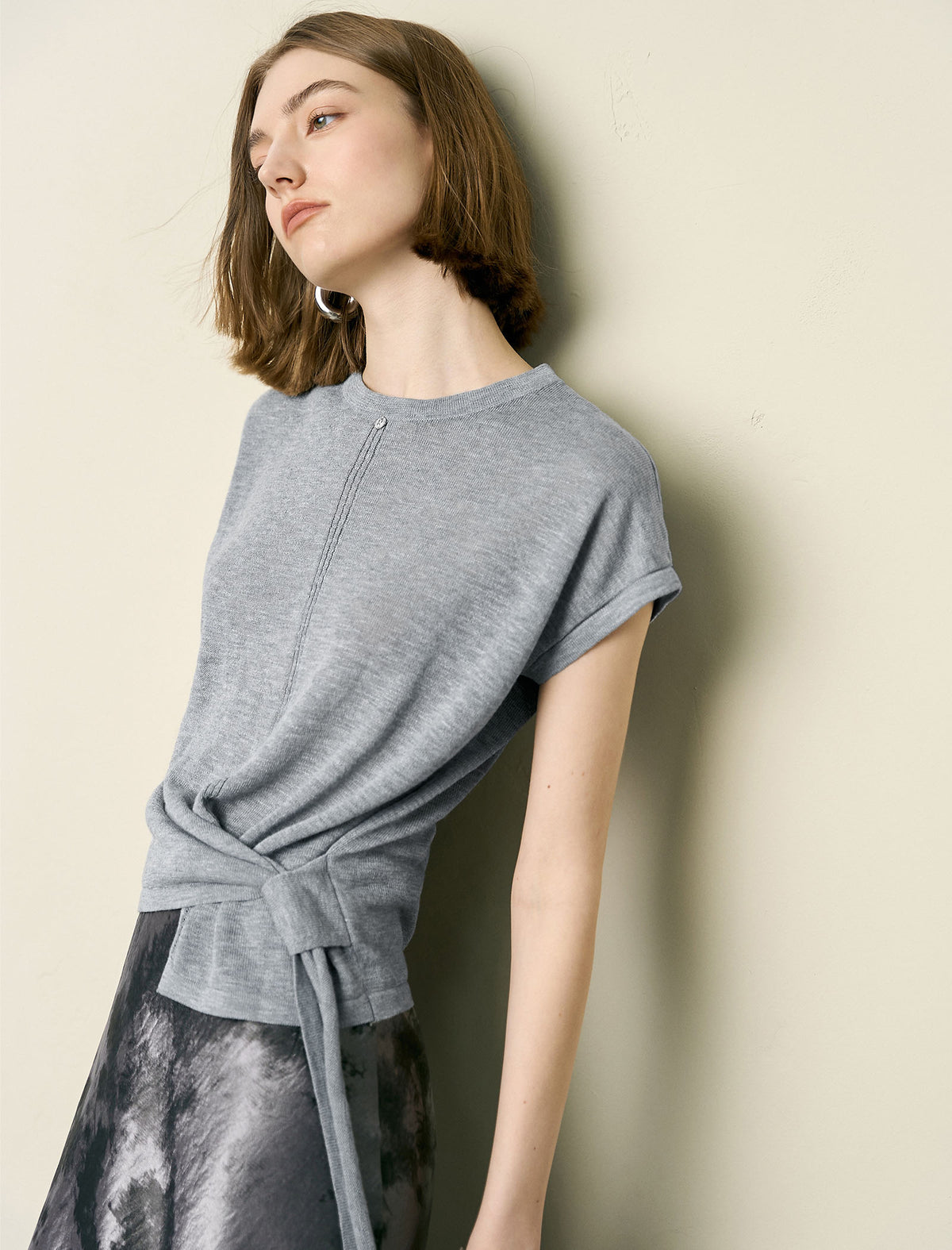 Side-Tie Short Sleeve Knit Top
