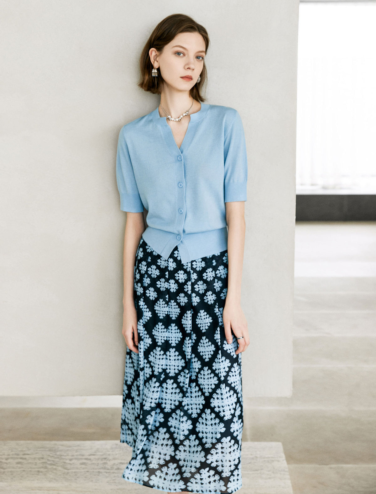 Geometric Floral Print Midi Skirt