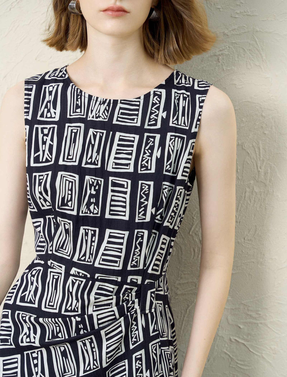 Graphic Print Tencel Linen Midi Dress