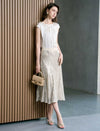 Champagne Wavy Sequin Midi Flare Skirt